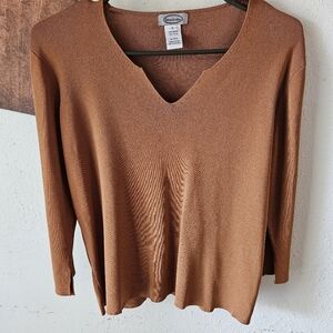 Stonebridge Burnt Orange V Neck Fitted Long Sleeve Blouse Large